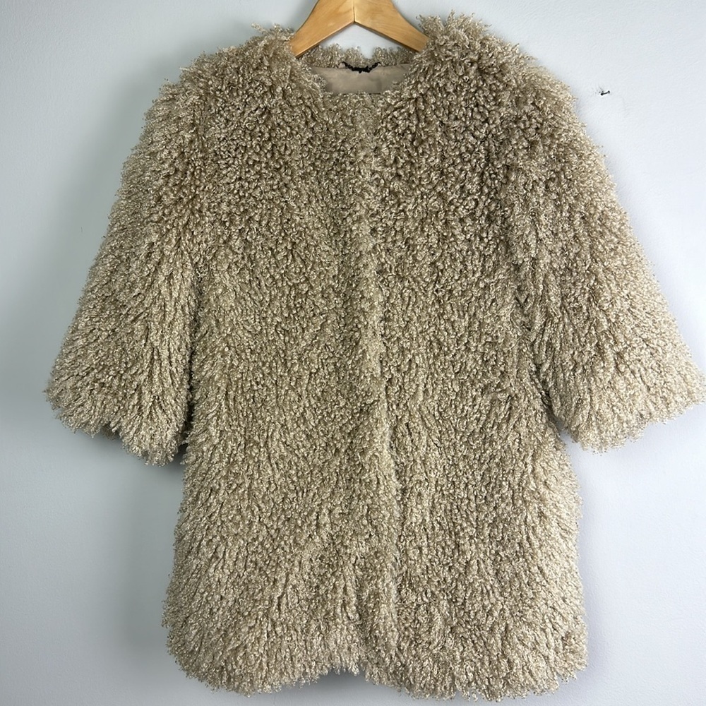 Mayoral Outerwear Collection Coat Girl 12 Shaggy Faux Fur Tan Pockets Fun Jacket